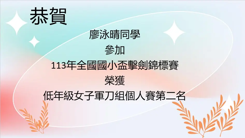 113年全國國小盃擊劍錦標賽榮譽榜 4 榮譽榜