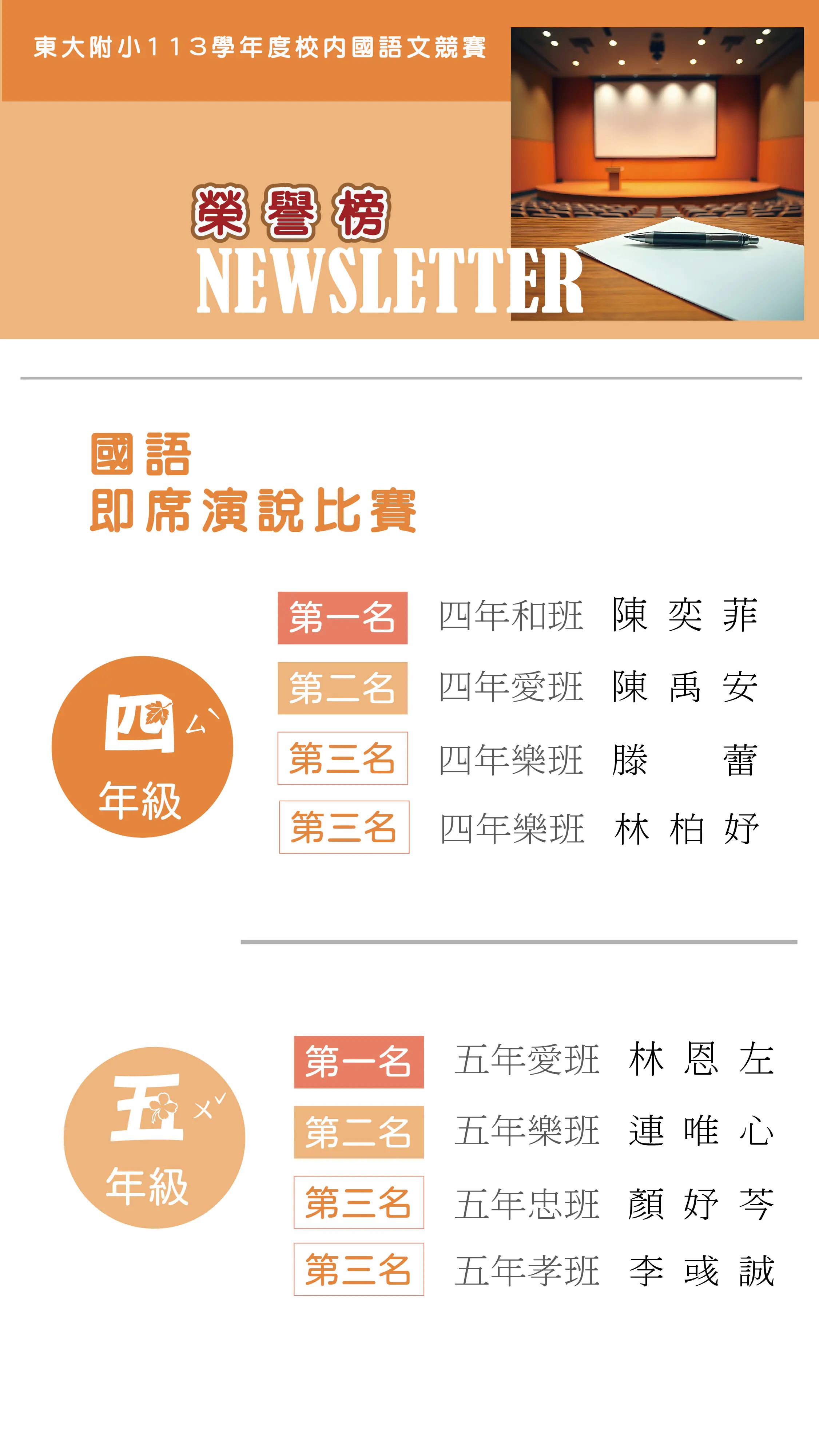 東大附中小學部校內國語文競賽榮譽榜(三) 4 newsleteer 08
