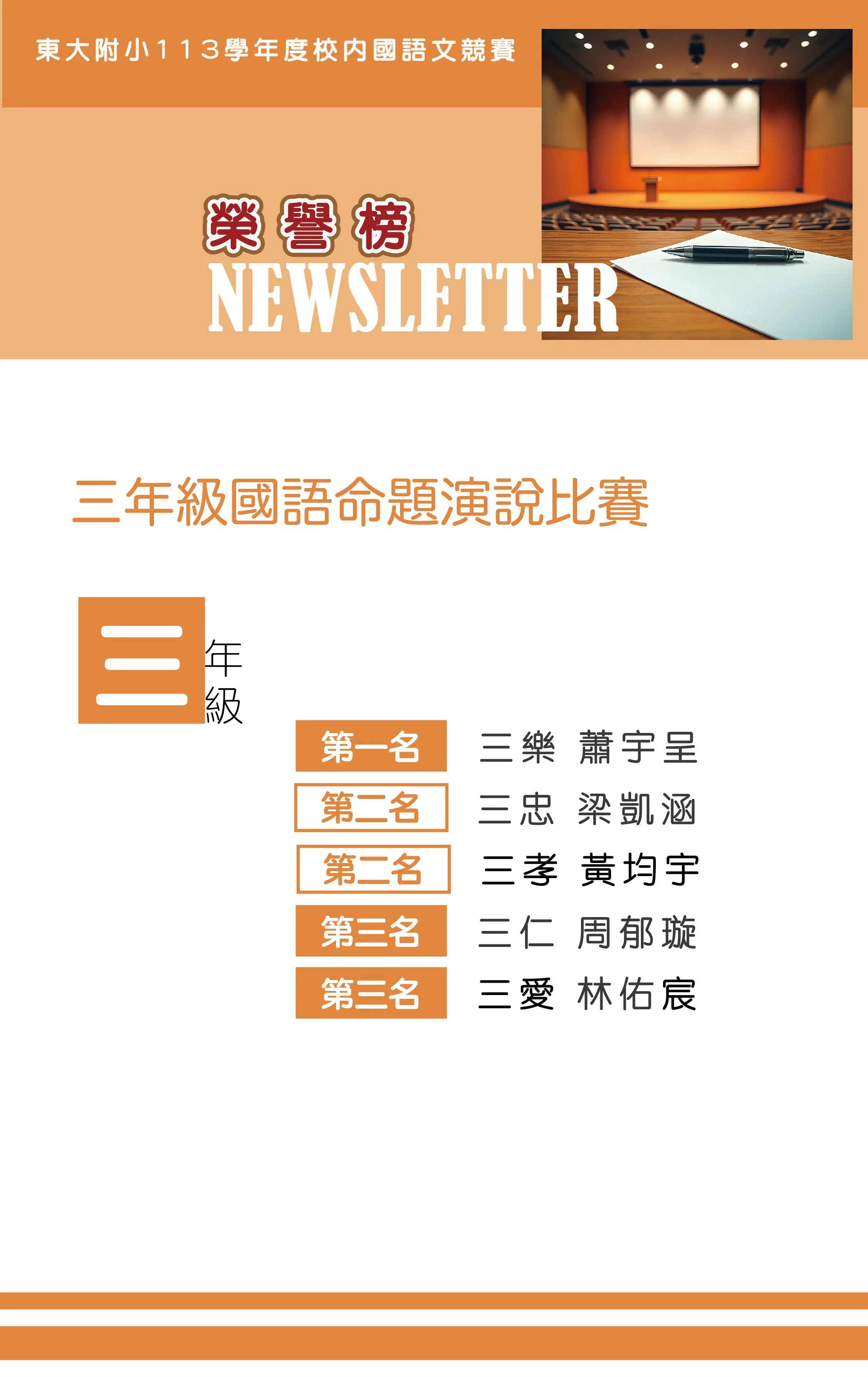 113學年度下學期校內語文競賽暨學藝競賽榮譽榜(3/14更新) 27 三國語命題演說