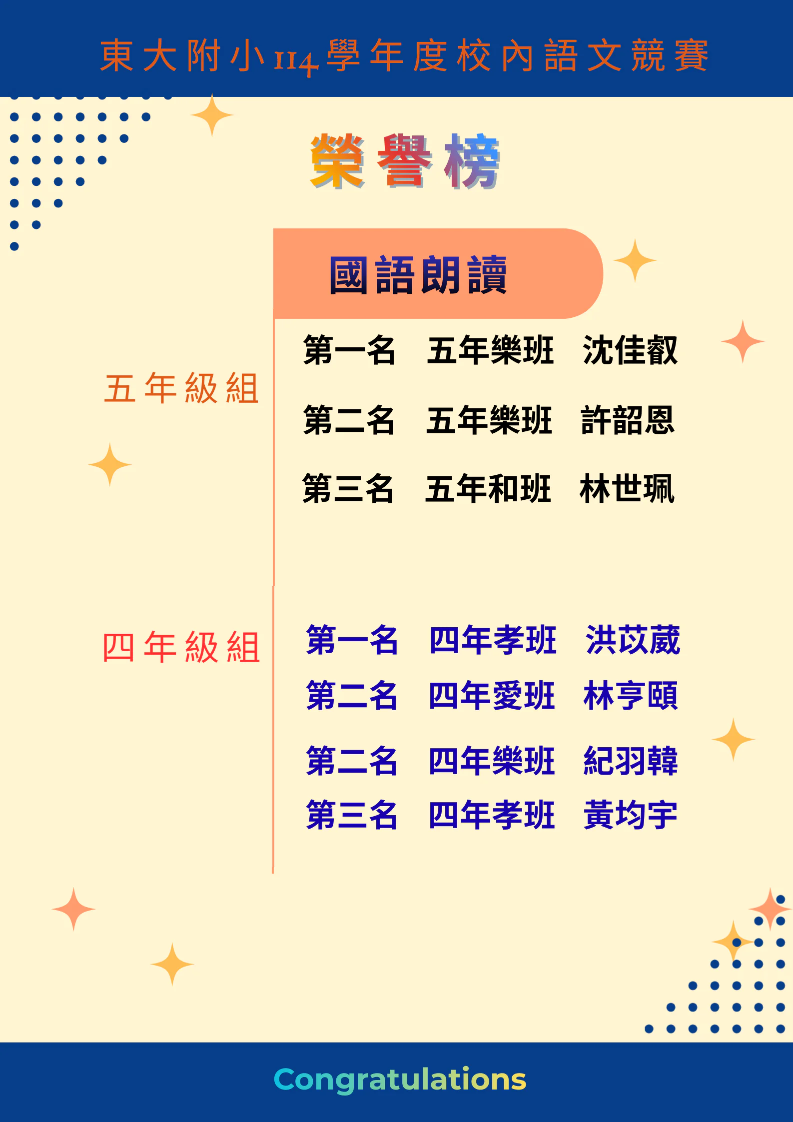 114語文競賽榮譽榜 國語朗讀